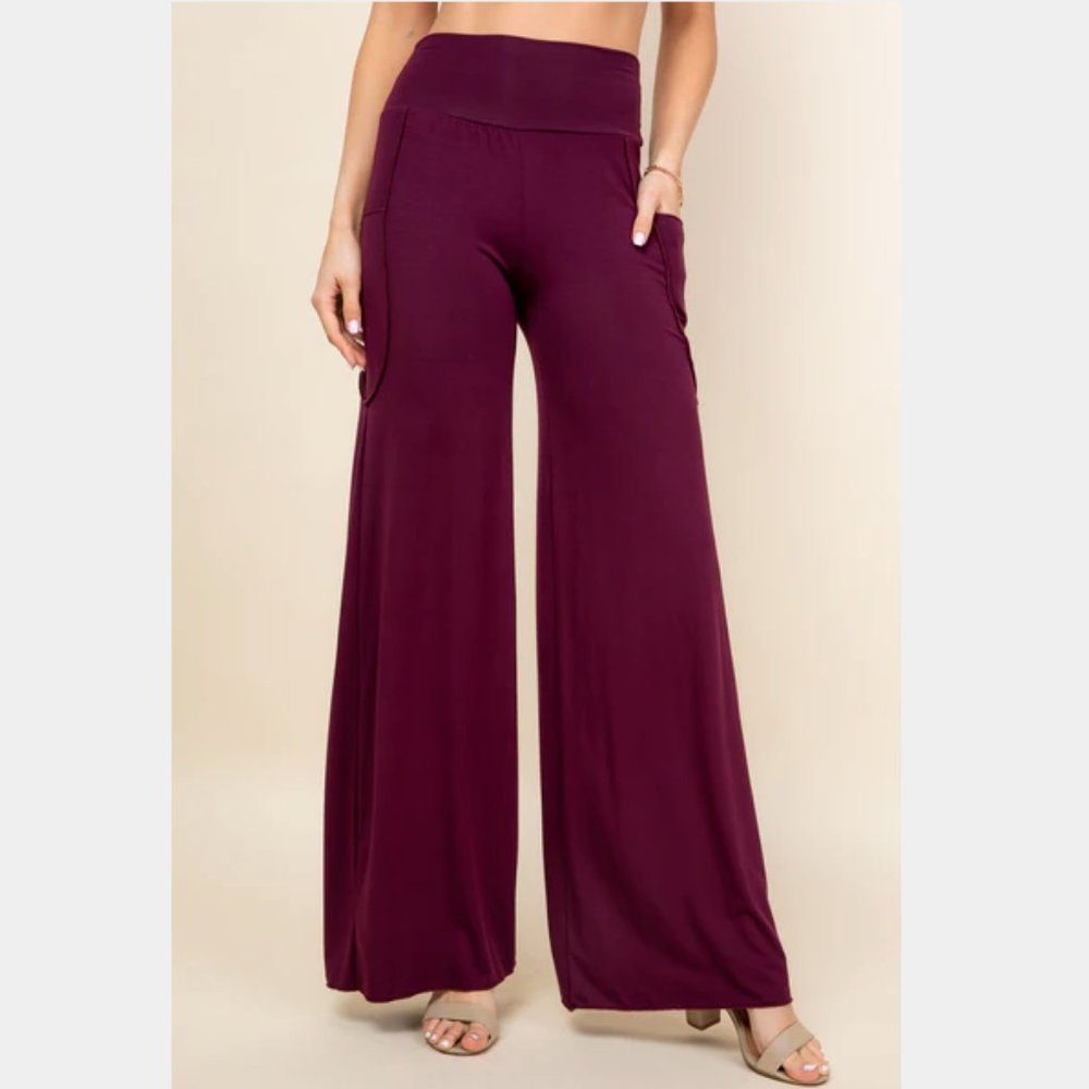 Simplicitie Palazzo Pants - Burgundy (With Pockets)